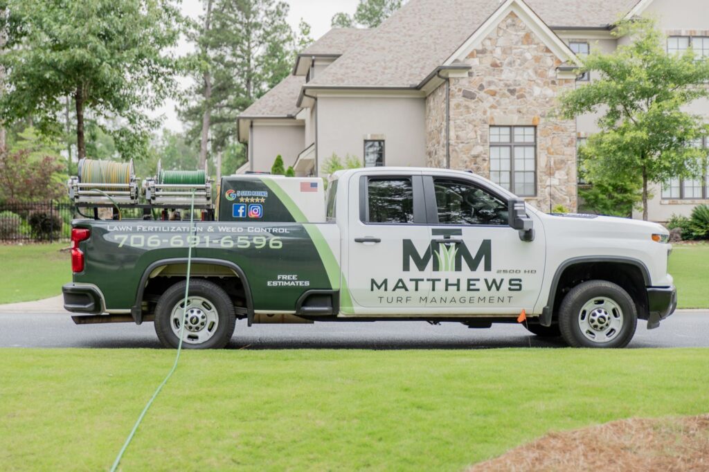 Matthews Turf Management lawn fertilization and weed control truck